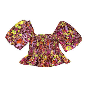 Marie Oliver Womens Size Small Smocked Puff Sleeve Square Neck Blouse